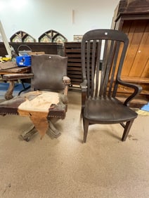 Antique Pair of Chairs, Desk Chair and Swivel Chair