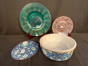 Lot of Ten Frosted Etched Consolidated Phoenix Pink Glass Heavy Salad Plates