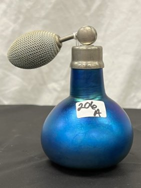 Blue Aurene Art Glass Perfume Atomizer Antique