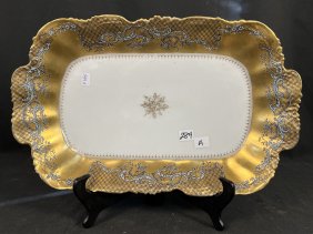 Stunning High Quality Limoges Platter with Heavy Gold and Blue Enamel