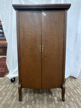 Double Door Tiger Oak Cabinet with Fancy Backplash