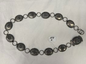 Navajo Sterling Silver Taos Arts Signed Hand Tooled Concho Belt Antique South Western