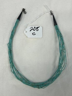 Antique 10 Strand Liquid Turquoise with Sterling Cone Caps Necklace Navajo Southwestern
