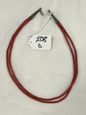 Antique Navajo Southwestern Red Coral 2 Strand Necklace with Sterling Closures