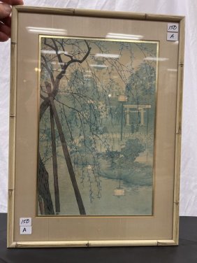Oriental Wood Block Print of a Landscape
