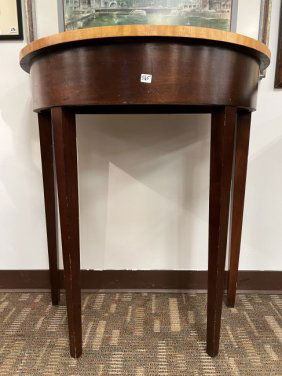 Federal Style Mahogany Pencil Leg Demilune Side Table with Banded Inlay
