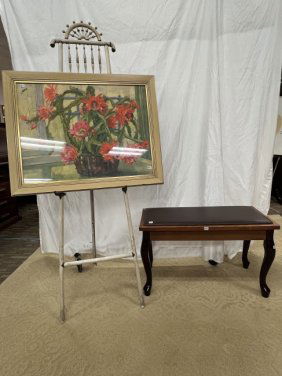 2 Toned Mahogany Piano Bench w/ Brown Leather Top along with Anna Gastiner Print