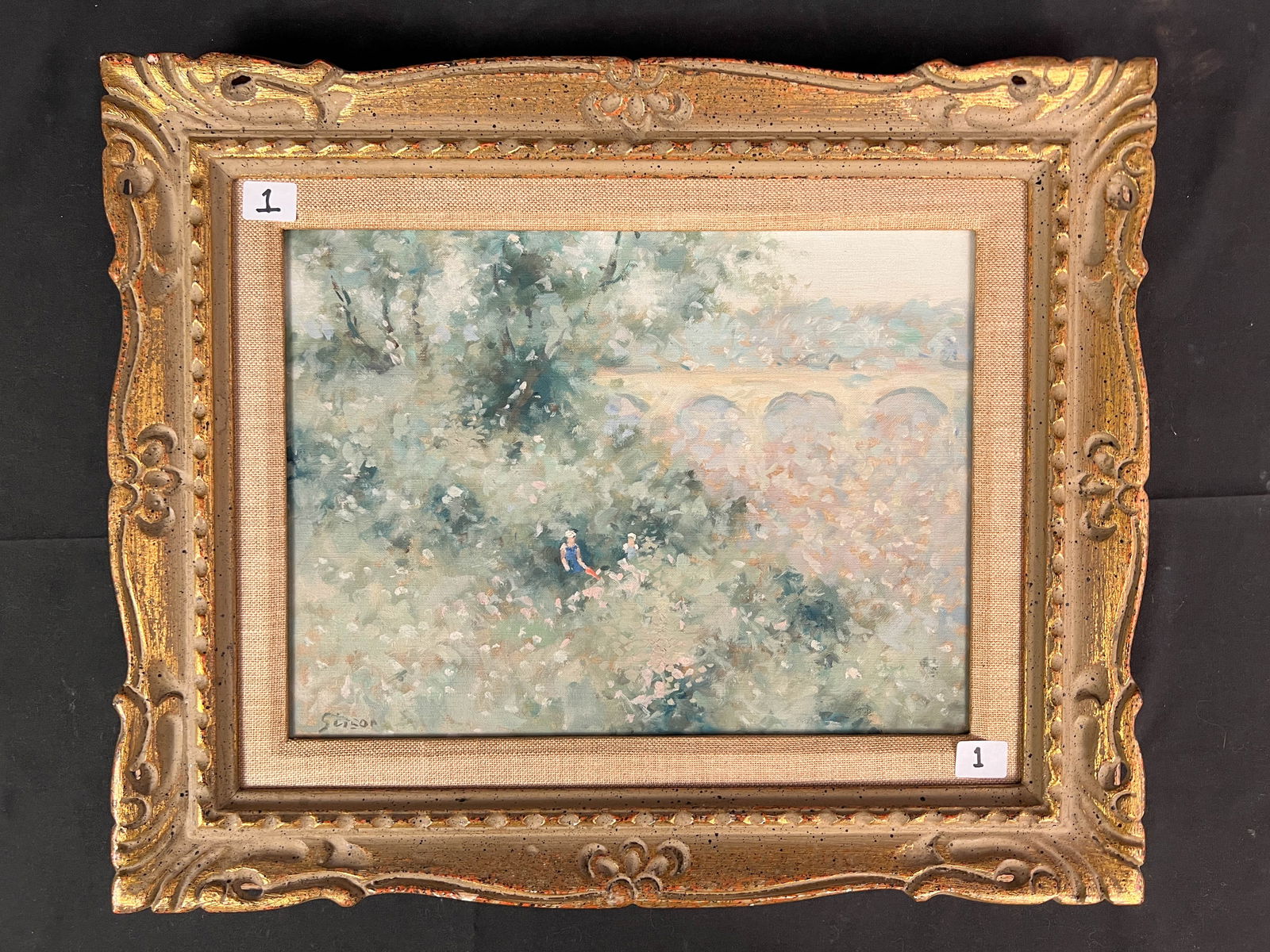 Andre Gisson Oil on Canvas Landscape Titled "Figures in Landscape"