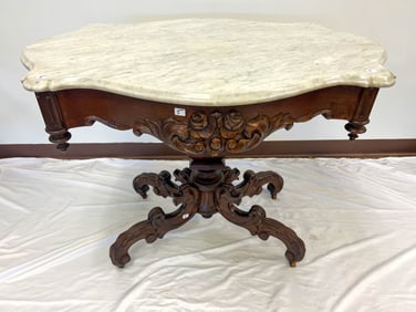 Mitchell and Rammelsberg Marble Turtle Top Table with Dolphin Legs 1850's