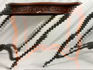 Mahogany Serpentine Entry Table with Portrait