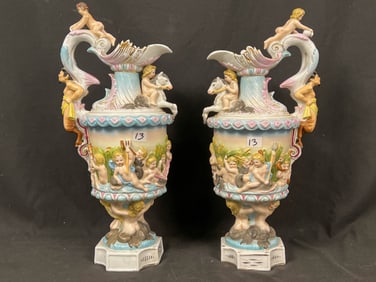 Royal Rudolstadt Pair of Important Ewers