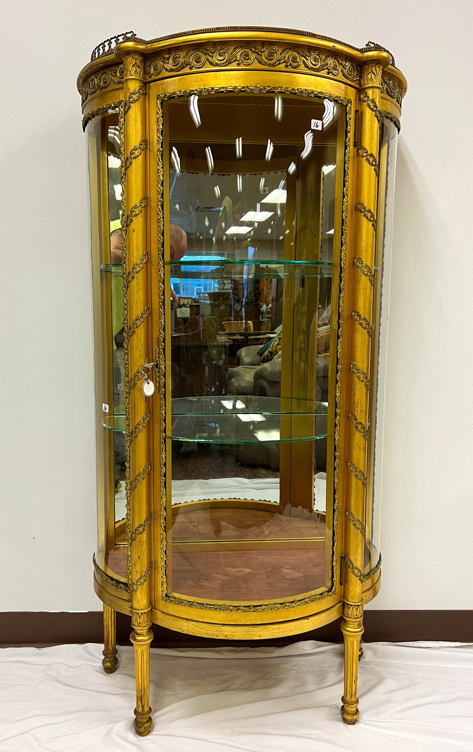 Gold leaf French Curio Cabinet with Bronze Trim. (1 of 5)