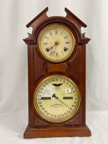 Walnut Ithaca Double Dial Calendar Clock