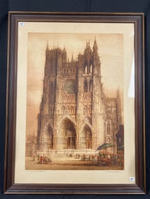 T. Brewer large steel engraving Amiens Cathedral