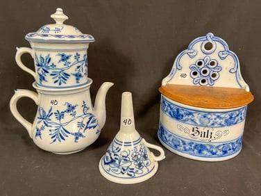 Lot of 3 German Blue and White Porcelain Pieces