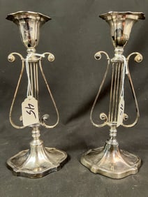 Early Silver Lyre Shaped Candlesticks