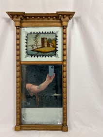1820's Federal States Mirror With Original Reverse Glass