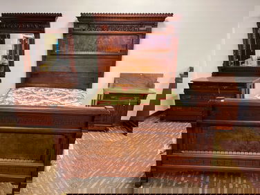 1870s Three Piece Walnut Victorian Marble Top Bedroom Set