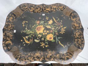 Antique Tole Tray On Stand Coffee Table