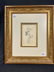 Framed Engraving of a Dancing Girl with Cymbals
