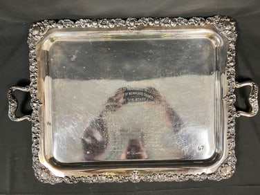 Large Silverplate Presentation Tray Engraved to Theodore Zillmer Sheriff of Milwaukee Co.