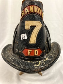 Antique Granville 7 Fire Department Early Leather Fire Helmet