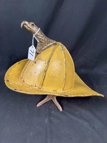 Early Painted Leather Yellow Eagle Fireman's Helmet