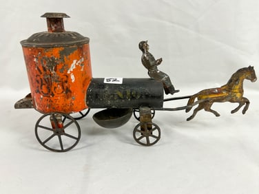 Early German Toy Tin Fire Wagon With Horse and Driver 1880s