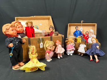 Antique Victorian Doll Trunks Filled with Vintage Dolls