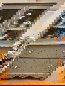 Victorian Miniature Country Cupboard and Collection of Metal Utensils