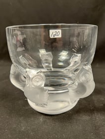 Lalique France Footed Vase with 5 Owl Handles