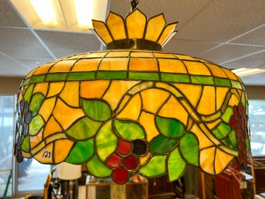 Antique Hanging Leaded Glass Chandelier