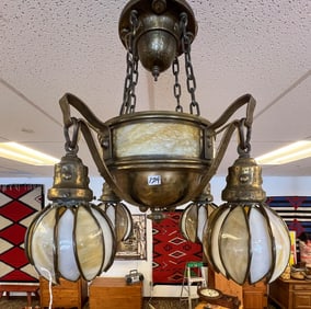 Arts and Crafts Leaded Glass Chandelier Attributed to Handel