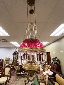 Cranberry hanging oil chandelier