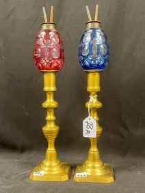 Antique Whale oil lamps double burner crystal