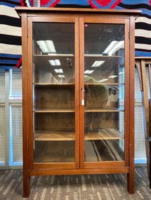 Antique Arts and Crafts Oak Double Door Bookcase/Cabinet