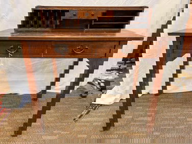 Antique Stickley Oak Double Drawer Desk with Organizer Top