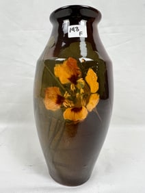 Weller Vase-Brown Glaze-Stylized Pansy