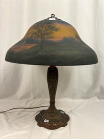 Antique Jefferson Reverse Painted Bell Shape Table Lamp