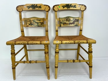 Pair of Ethan Allen Hitchcock Christmas Chairs. 1974 and 1975.