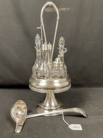 Victorian Silver plate cruets set with ladle