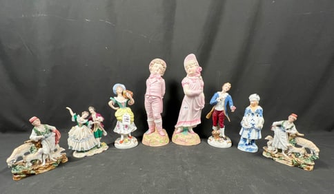 German Bisque Boy & Girl & Dresden Figurines