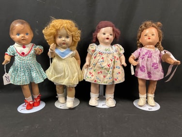 4 Medium Size Composition Girl Dolls