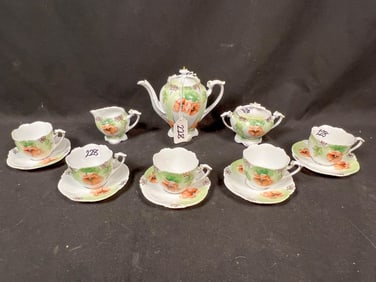 Antique Porcelain Child's Tea Set 13 pc. - Poppies Attributed to R. S. Germany