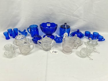 Pressed Glass Children's Tea Sets in Cobalt and Clear - 25 pc.