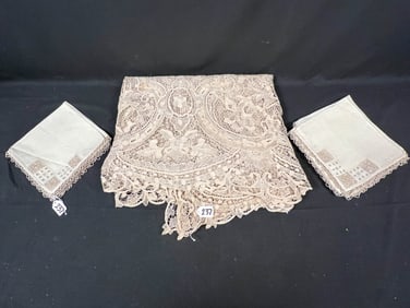 Gorgeous Antique Bobbin Lace Table Cloth with 11 Napkins