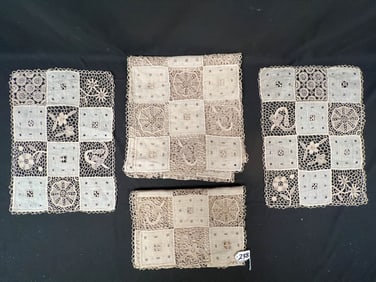 Antique Gorgeous Bobbin Lace Runner Along with 3 Placemats