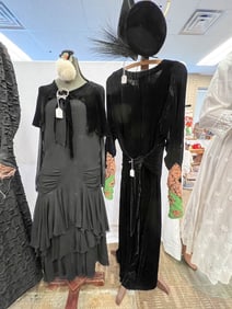 Crepe 1920's Flapper Era Dress and Cape along with Quality Velvet 20's Evening Dress with Micro