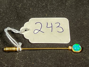 14k Opal Cabochon and Diamond Stick Pin