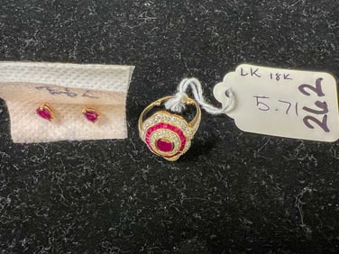 18k Ruby and Diamond Ring and Earrings